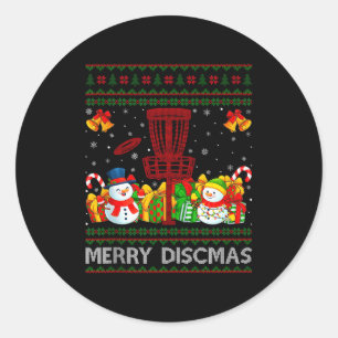 Merry Discmas Ugly Xmas Sweaters Funny Disc Golf C Classic Round Sticker