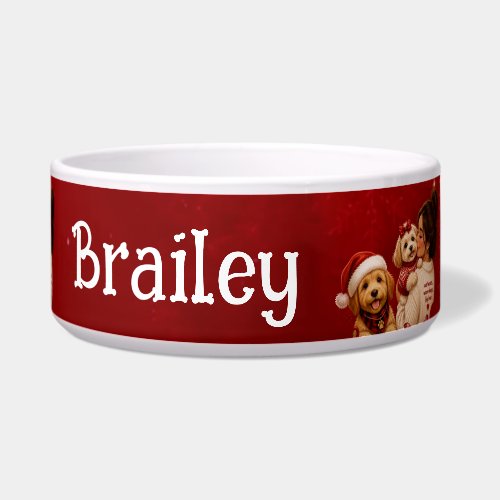 Merry Dog-Mas Cute Crimson Christmas  Dog Name  Bowl