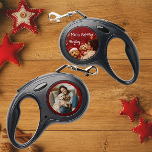 Merry Dog-Mas Name Photo Crimson Christmas Retractable Pet Leash