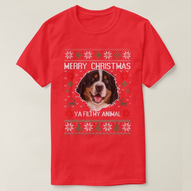 Merry Dogmas Australian Shepherd Dog Christmas Ugl T-Shirt (Design Front)