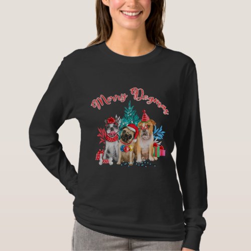 Merry Dogmas Christmas Tree Cute Dogs with XMas T_Shirt