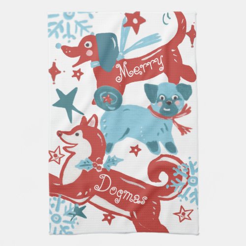 Merry Dogmas Dog Christmas Holiday Retro Shiba Pug Kitchen Towel