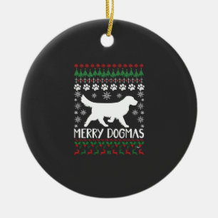 Merry Dogmas Dog Snowflake Ugly Christmas Sweater Ceramic Ornament