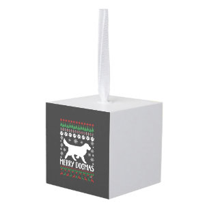 Merry Dogmas Dog Snowflake Ugly Christmas Sweater Cube Ornament
