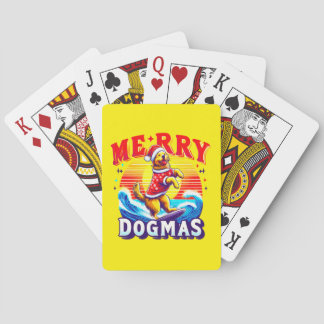 Merry Dogmas: Retriever Dog Surfing on Ocean Poker Cards