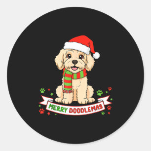 Merry Doodlemas Goldendoodle Christmas Doodle Dog Classic Round Sticker