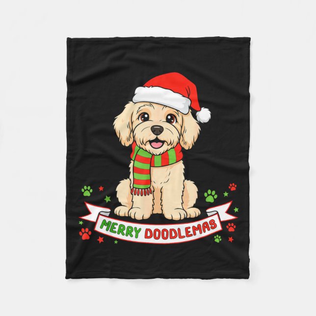 Merry Doodlemas Goldendoodle Christmas Doodle Dog  Fleece Blanket (Front)