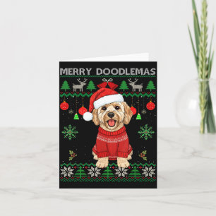 Merry Doodlemas Goldendoodle Wearing Ugly Christma Card