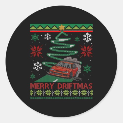 Merry Driftmas Street Racing Christmas Drifting Ca Classic Round Sticker