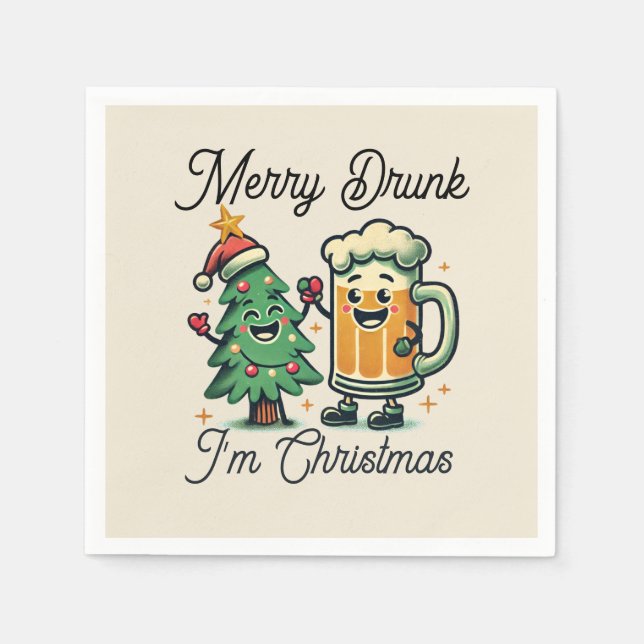 Merry Drunk Funny Christmas  Napkins (Front)