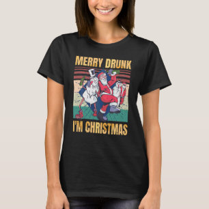 Merry Drunk I M Christmas Drinking Wine Retro T-Shirt