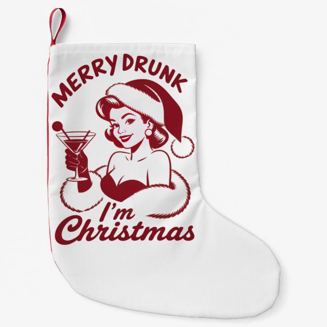 Merry Drunk I'm Christmas Cocktail Snarky Drinking Small Christmas Stocking (Front)
