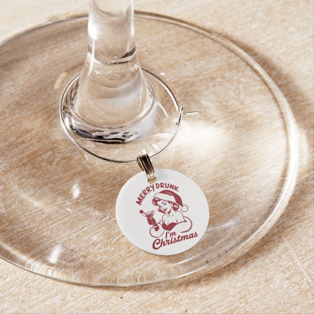 Merry Drunk I'm Christmas Cocktail Snarky Drinking Wine Charm (In Situ)