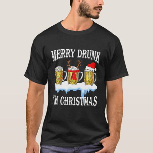 Merry Drunk Im Christmas Funny Beer Santa Claus D T_Shirt