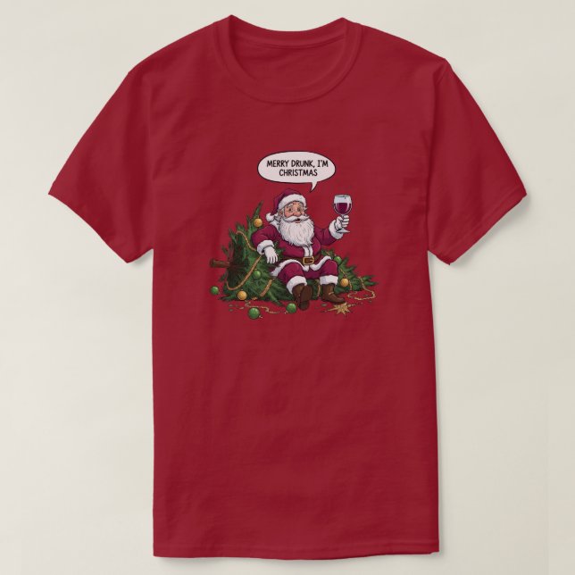 Merry Drunk Santa Christmas T-Shirt (Design Front)