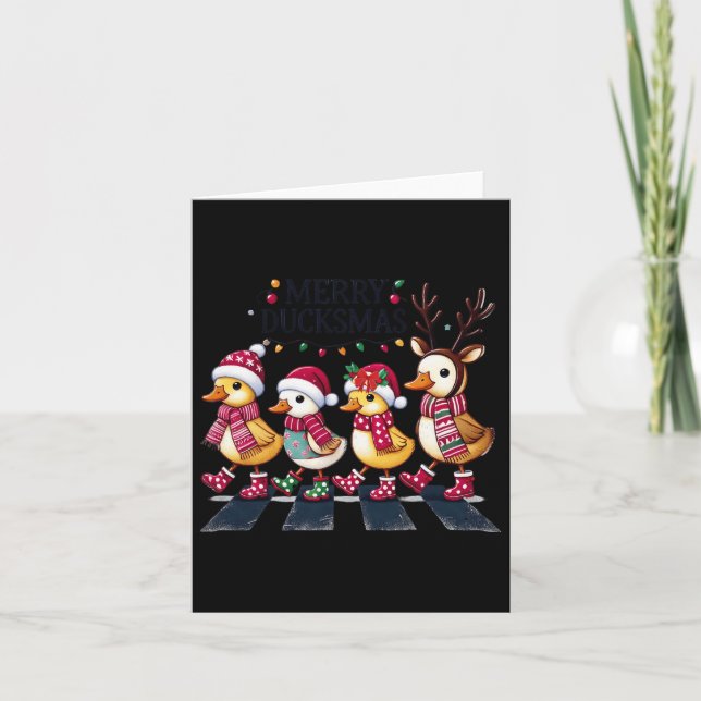 Merry Duckmas Funny Duck Lovers Santa Hat Lights C Card (Front)