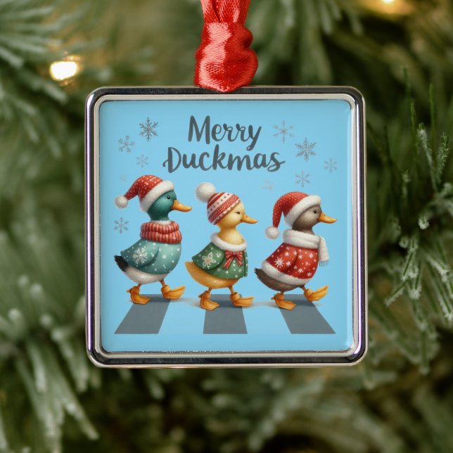 Merry Duckmas Metal Ornament (Tree)