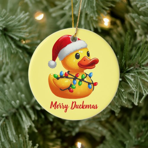 Merry Duckmas Santa Rubber Duck Christmas Ceramic Ornament