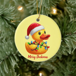 Merry Duckmas, Santa Rubber Duck Christmas Ceramic Ornament