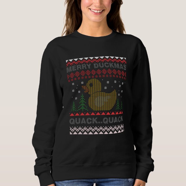 Merry Duckmas Ugly Christmas Rubber Duck Sweatshirt (Front)