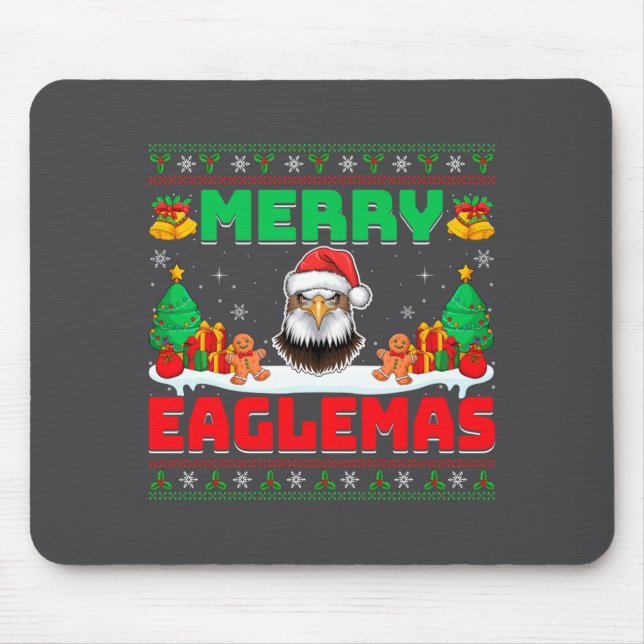 Merry Eaglemas - Eagle Wearing Santa Hat Ugly Chri Mouse Pad (Front)