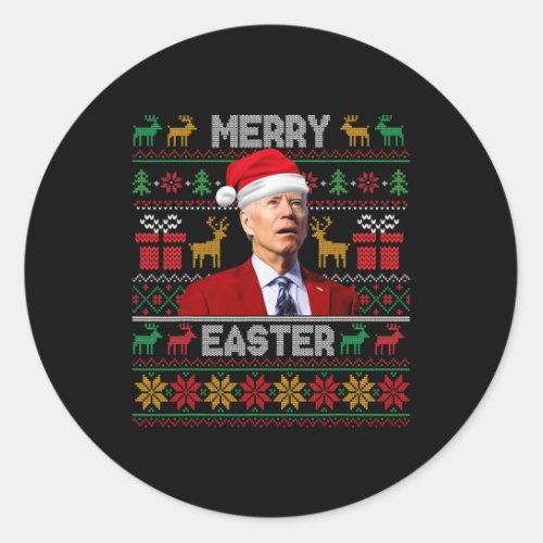 Merry Easter Funny Joe Biden Christmas Santa Hat H Classic Round Sticker