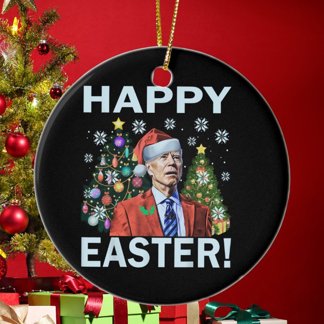 Merry Easter Funny Joe Biden Santa Christmas Ceramic Ornament (Creator Uploaded)