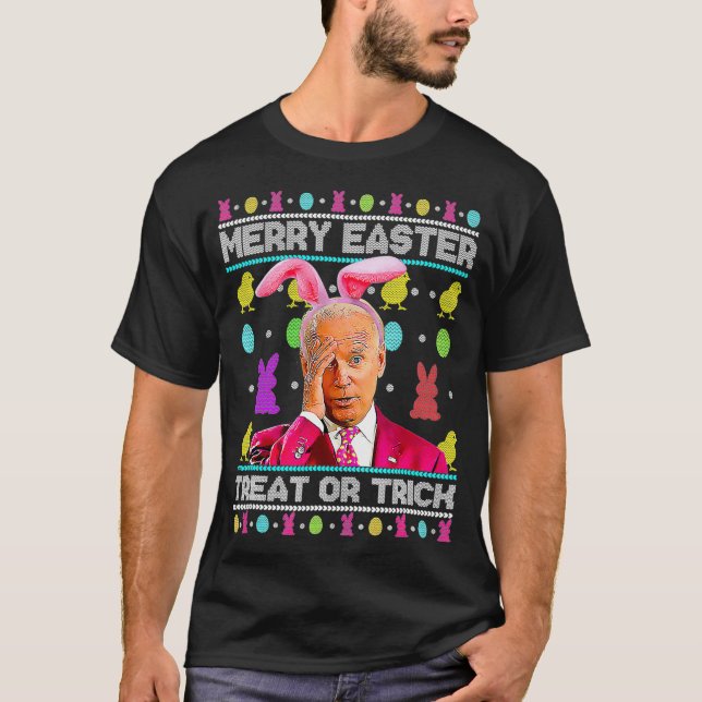 Merry Easter Trick Or Treat Cute Bunny Confused Jo T-Shirt (Front)