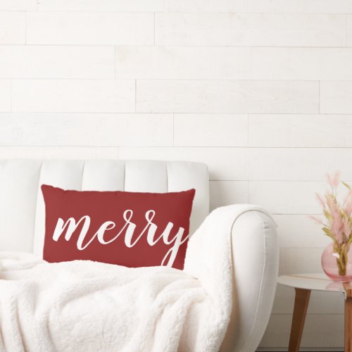 Merry  Editable Colors  Farmhouse Holiday Decor Lumbar Pillow