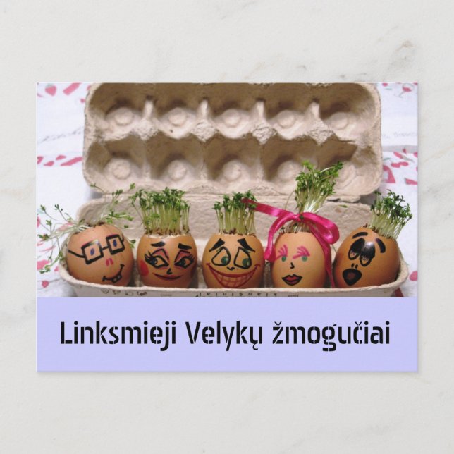 Merry Egg People Lithuanian Easter Postcard (Front)