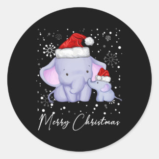 Merry Elephants Santa Snow For Classic Round Sticker