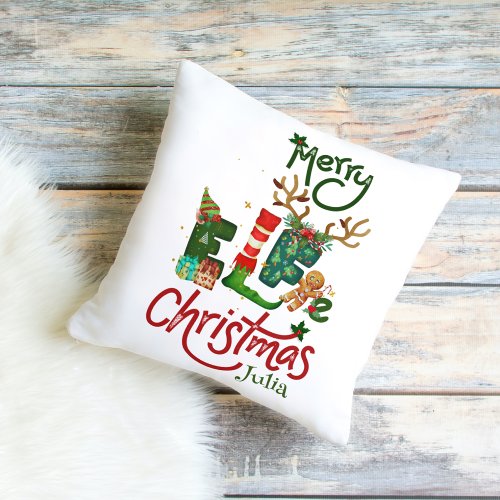 Merry Elfie Christmas  Throw Pillow