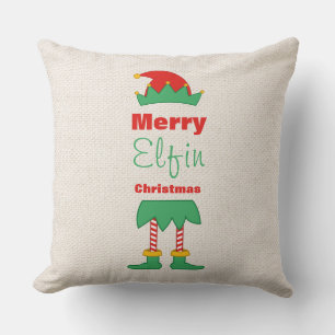 Merry Elfin Christmas elf hat striped socks  Throw Pillow