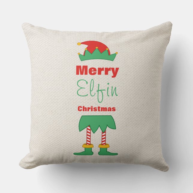 Merry Elfin Christmas elf hat striped socks  Throw Pillow (Front)