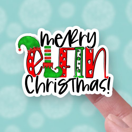 Merry Elfin Christmas Funny Elf Holiday Greeting Sticker