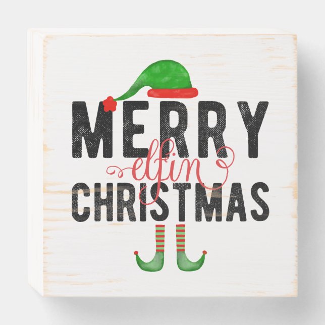 Merry Elfin Christmas Wooden Box Sign (Front Horizontal)