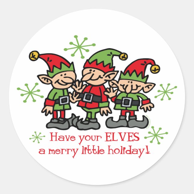 Merry Elves Classic Round Sticker (Front)