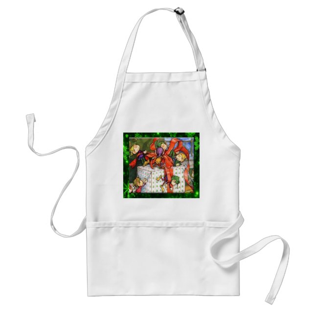 Merry Elves Wrapping Present Apron (Front)