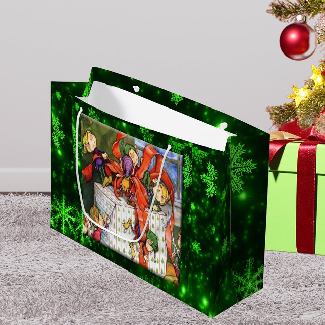 Merry Elves Wrapping Present Large Gift Bag (Merry Elves Wrapping Present Large Gift Bag)