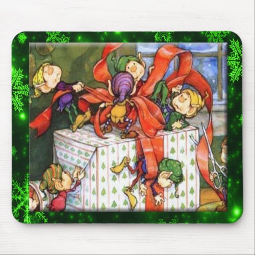 Merry Elves Wrapping Present Mousepad