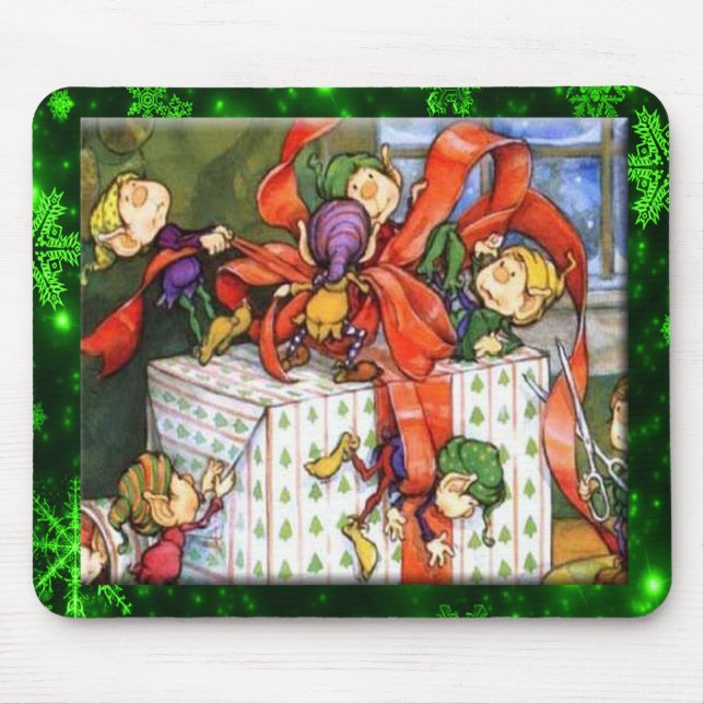 Merry Elves Wrapping Present Mousepad (Front)