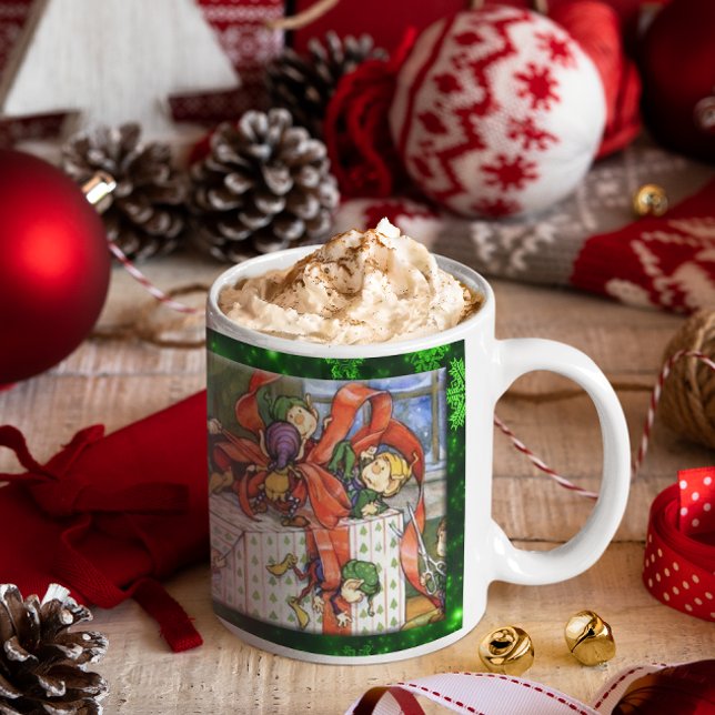 Merry Elves Wrapping Present Mug (Merry Elves Wrapping Present Mug)