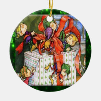 Merry Elves Wrapping Present Ornament