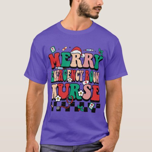 Merry Emergency Room Nurse Retro Groovy Christmas  T_Shirt