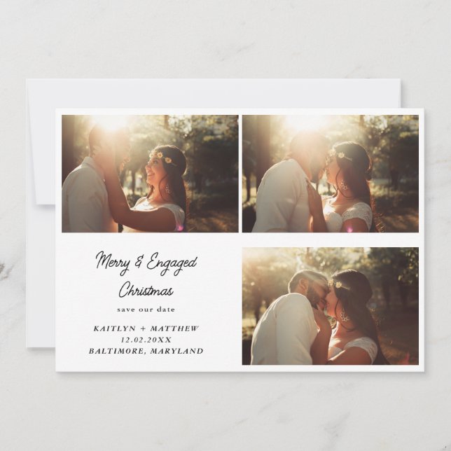 Merry & Engaged Christmas | Save The Date Photo  Holiday Card (Front)