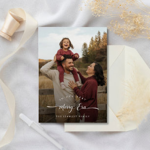 Merry Era Minimalist Trendy Rustic Photo Christmas Holiday Card