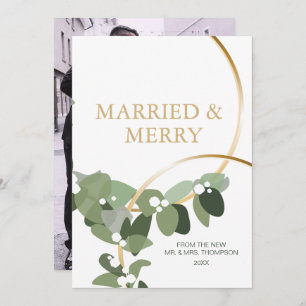 Merry Eucalyptus Wreath Newlywed Photo Christmas