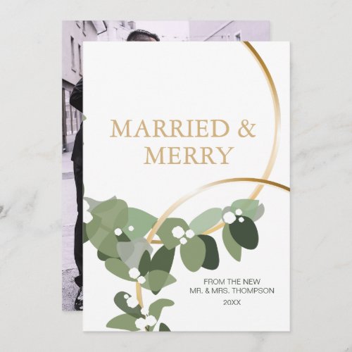 Merry Eucalyptus Wreath Newlywed Photo Christmas 