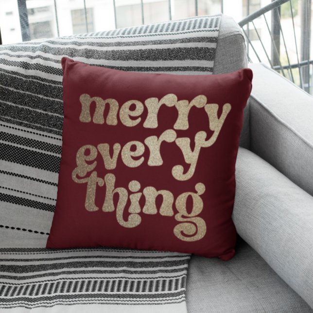 Merry Every Thing Gold Texture Holiday Throw Pillow (Creator Uploaded)