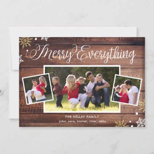 Merry Everything_3 Photo Dark Wood Holiday Card
